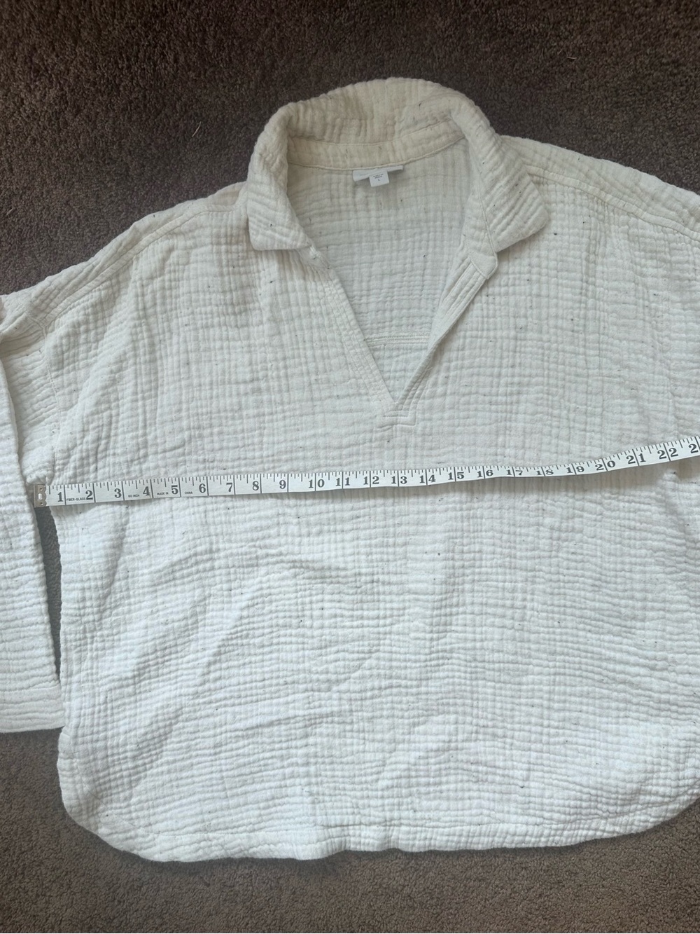Pure Jill Elementals White Double Gauze V-Neck Crinkle Blouse Boho- L - Picture 3 of 9